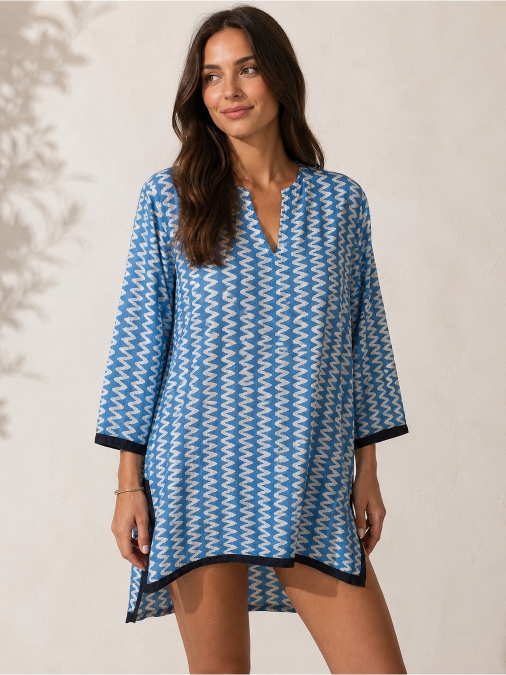 Roller Rabbit Blue and White Zigzag Swim Coverup Tunic Size Small